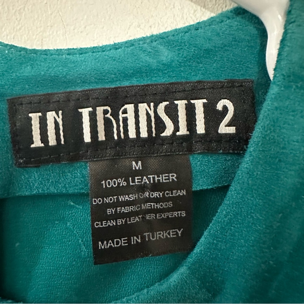 In Transit 2 Womens 100% Leather Crew Neck Quarter Sleeve Blouse Top Teal Size M - Picture 3 of 8